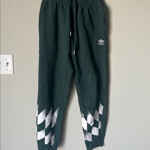 Adidas Dark Green Joggers with White Pattern